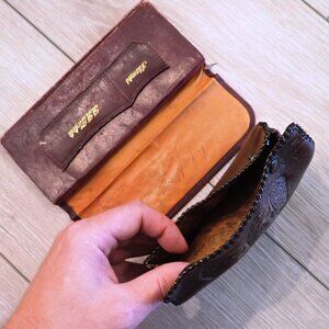 Antique Victorian Leather Wallet RR Railroad Tickets Stamps 1800s + Change purse